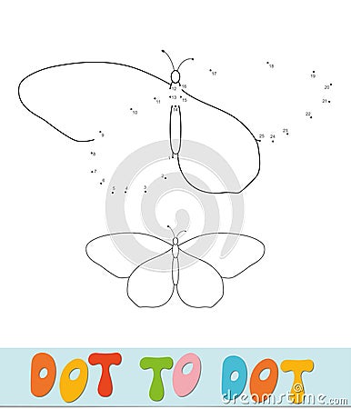 Butterfly Dot to dot puzzle for children. Connect dots game Vector Illustration