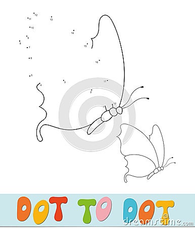 Butterfly Dot to dot puzzle for children. Connect dots game Vector Illustration