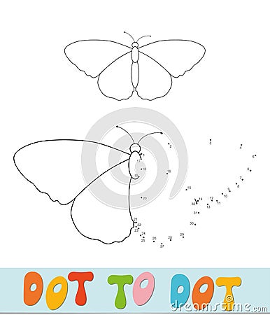 Butterfly Dot to dot puzzle for children. Connect dots game Vector Illustration