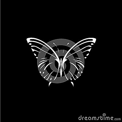 Butterfly dotwork tattoo with dots shading, tippling tattoo. Hand drawing fly insect emblem on black background for body Vector Illustration