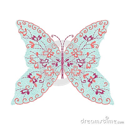 Butterfly embroidery artwork design for clothing, insect Vector Illustration
