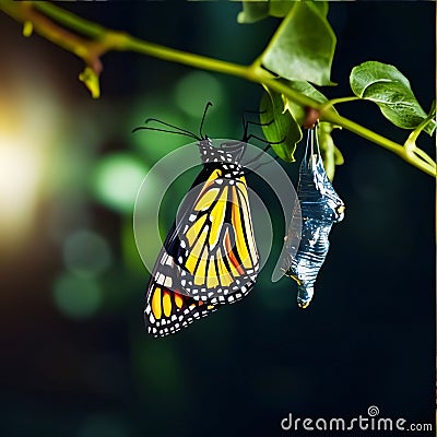 butterfly emerging from the chrysalis of a butterfly Cartoon Illustration