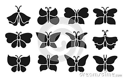 Butterfly exotic ornate stamp set for scrapbook stencil sign shape moths collection symbol vector Vector Illustration