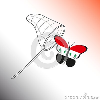 Butterfly with the flag of Syria and landing net Vector Illustration