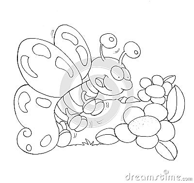 The butterfly flies upward a flower chine coloring for kids Stock Photo