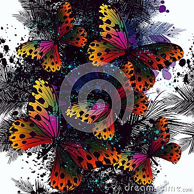 Butterfly floral pattern on tropical theme Stock Photo