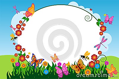 Butterfly flower frame background Cartoon Illustration