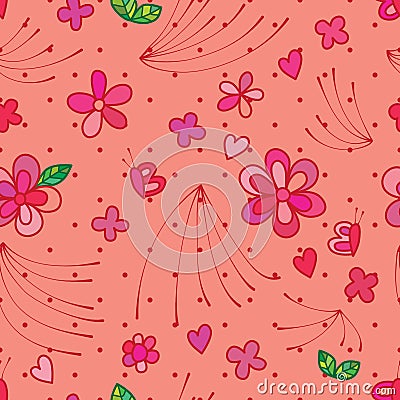 Butterfly flower line free style seamless pattern Vector Illustration