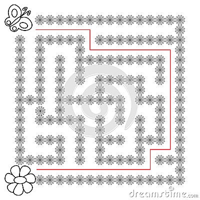 Butterfly and flower Maze educational game for children Vector Illustration