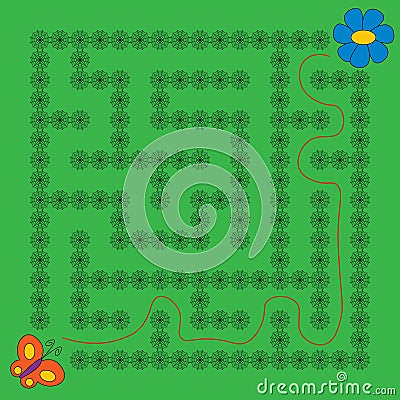 Butterfly and flower Maze educational game for children Vector Illustration