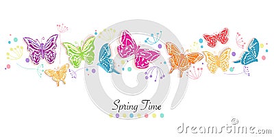 Butterfly and flowers abstract spring time banner vector background Vector Illustration