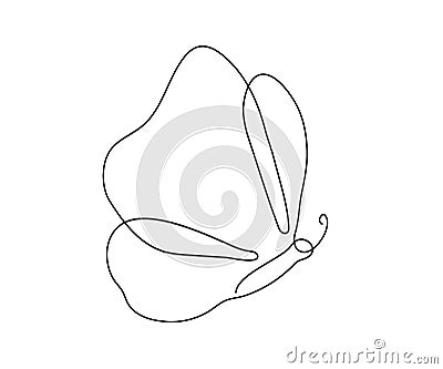 Butterfly fly, one single continuous line drawing. Simple abstract outline beautiful butterfly. Vector illustration Vector Illustration