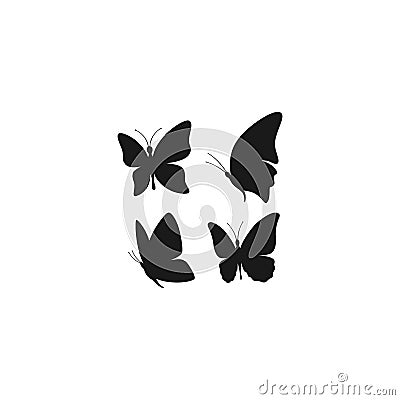 Butterfly flying black vector silhouette set. Vector Illustration