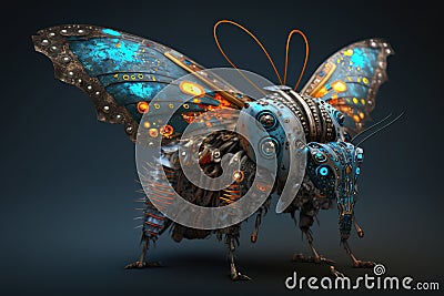 A butterfly that is a futuristic machine of the future world. insect. Animals. Illustration, Generative AI Stock Photo