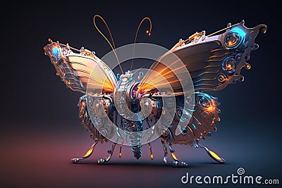 A butterfly that is a futuristic machine of the future world. insect. Animals. Illustration, Generative AI Stock Photo