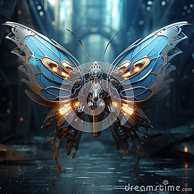 A butterfly that is a futuristic machine of the future world. Insect. Wildlife Animals. Illustration, Generative AI Stock Photo