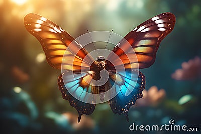 a butterfly gracefully in flight within a garden generated by Ai Stock Photo
