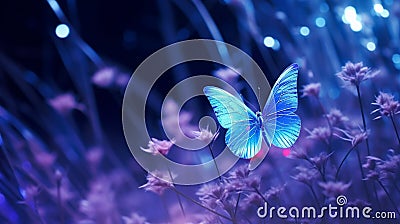 Butterfly in the grass on a meadow at night in the shining moonlight on nature Stock Photo