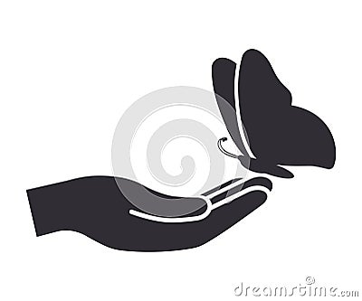 Butterfly on the hand icon Vector Illustration