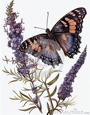 Butterfly on Hemlock Flower Stock Photo