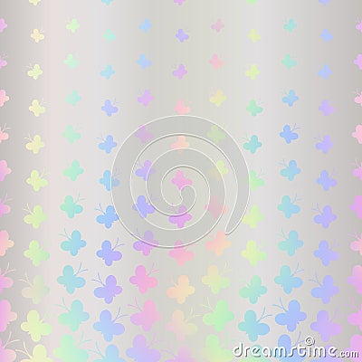Butterfly holographic seamless pattern. Repeating border butterflys iridescent foil. Hologram cute background. Repeated rainbow Vector Illustration