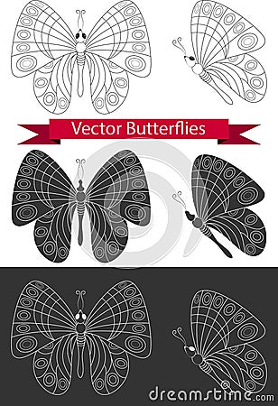 Butterfly icons. Vector Illustration