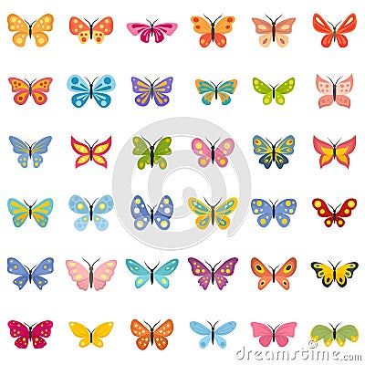 Butterfly icons set flat vector isolated Vector Illustration