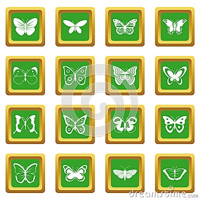 Butterfly icons set green Vector Illustration