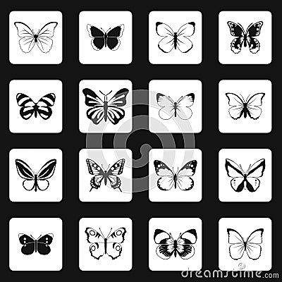 Butterfly icons set, simple style Vector Illustration