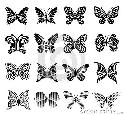 Butterfly icons set, simple style Vector Illustration