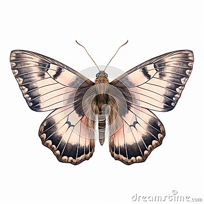 Dingy Skipper Butterfly Illustration In Pale Pink And Black Cartoon Illustration
