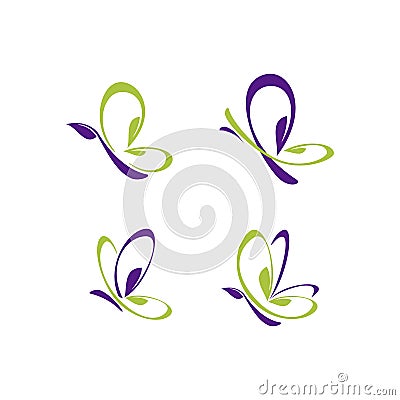 Butterfly Leaf Green Purple vector logo Vector Illustration