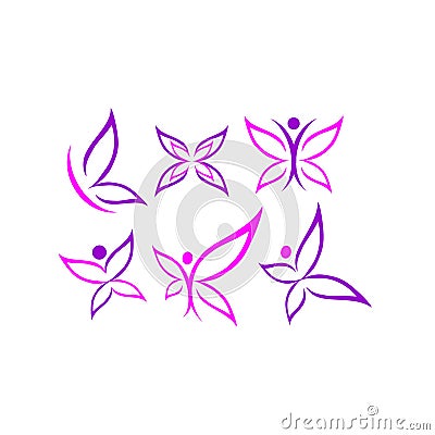 Butterfly, logo, beauty, spa, lifestyle, care, relax, yoga, abstract, wings, set of symbol icon design vector Stock Photo