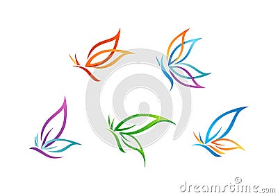 butterfly, logo, beauty, spa, lifestyle, care, relax, yoga, abstract, wings, set of symbol icon design vector Vector Illustration