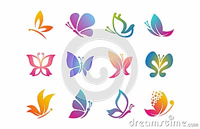 Butterfly Logo Design set Vector Illustration