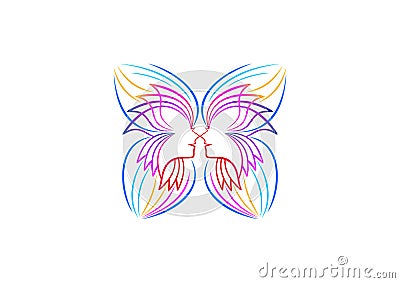 Butterfly logo, relax, woman icon, spa symbol, yoga, cosmetic, massage, beauty wellness concept design Vector Illustration