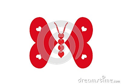 Butterfly made of red and white hearts Stock Photo