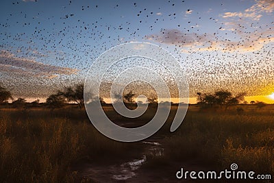 butterfly migration, with thousands of butterflies crossing a vast and open landscape Stock Photo