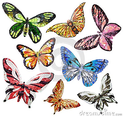 Butterfly - panels of mosaic. Isolated on a white background Stock Photo