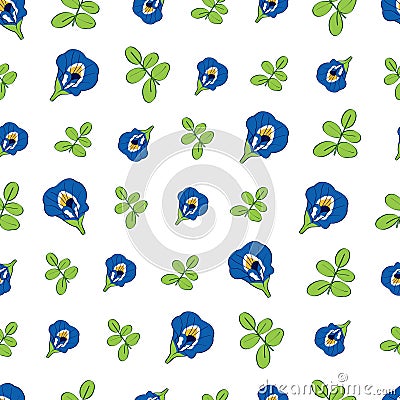 Butterfly pea flower with leave background. Vector Illustration