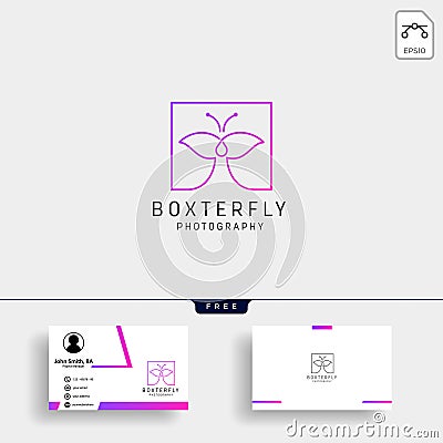 Butterfly Photography logo template with business card Cartoon Illustration