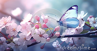 Butterfly on purple meadow. Illustration AI Generative Stock Photo