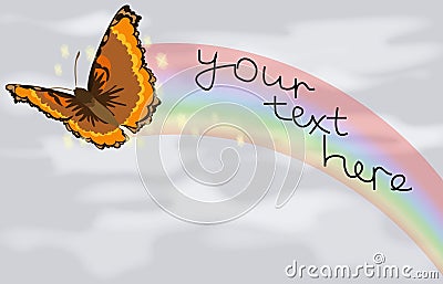 A butterfly and rainbow against the grey sky Stock Photo