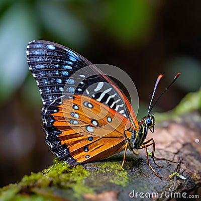 Butterfly in the rainforest of Borneo, Malaysia Cartoon Illustration