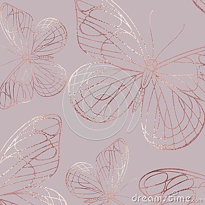 Butterfly. Rose gold. Elegant texture with foil effect Vector Illustration