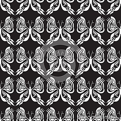 Butterfly Seamless Pattern - Black and White - Background - Optical Illusion Vector Illustration