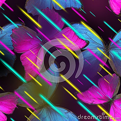 BUTTERFLY SEAMLESS PATTERN NEON COLORS Stock Photo