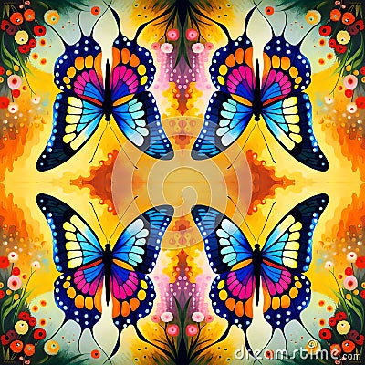 Butterfly seamless symmetrical wallpaper pattern Stock Photo