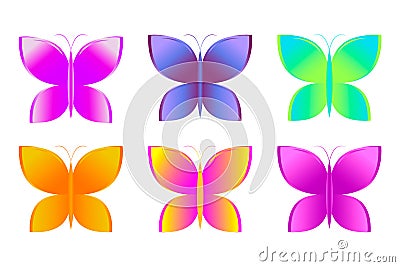 Butterfly set icons in flat style isolated on white background. Vector Illustration