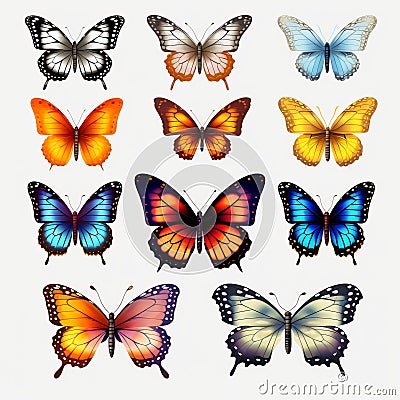 Vibrant Butterfly Illustrations: Hyper-realistic Images On Transparent Background Cartoon Illustration